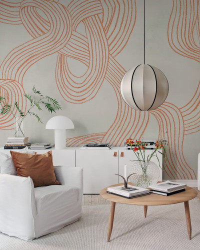 Tapet cu dungi repetabile, portocaliu, cu un design abstract modern, perfect pentru a crea un accent de design în orice cameră.