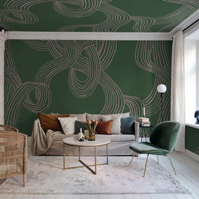 Tapet Stripes Repeatable, Green, cu design minimalist și geometric