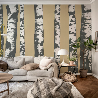 Tapet cu design minimalist - Birch Grove bej