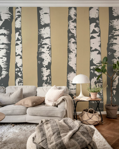Tapet cu design minimalist - Birch Grove bej