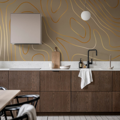 Tapet Topografic Beige, cu linii simple și curbe elegante, perfect pentru a adăuga o notă de sofisticate și rafinament spațiului tău.