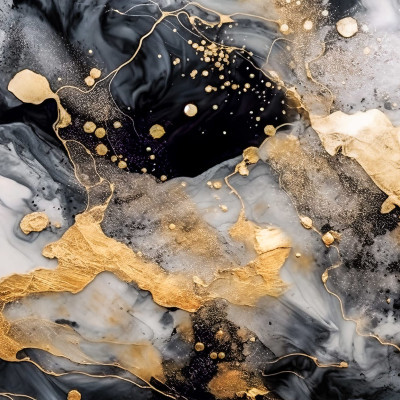 Tapet abstract Marble Stream, negru si auriu, cu textura eleganta si tonuri delicate.