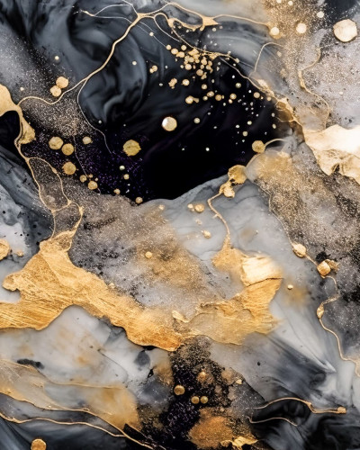 Tapet abstract Marble Stream, negru si auriu, cu textura eleganta si tonuri delicate.
