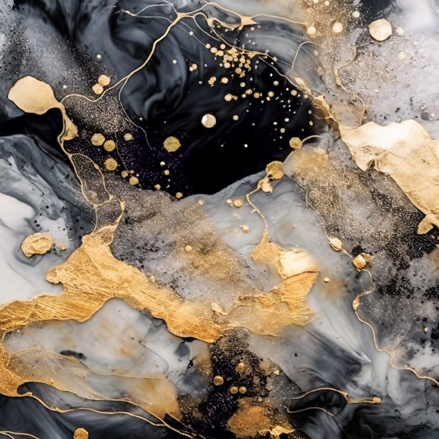Tapet abstract Marble Stream, negru si auriu, cu textura eleganta si tonuri delicate.