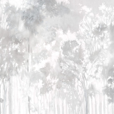 Wallpaper cu design minimalist, Painted Forest, Gray, cu nuanțe gri, evocând o pădure pictată cu vopsea de apă.