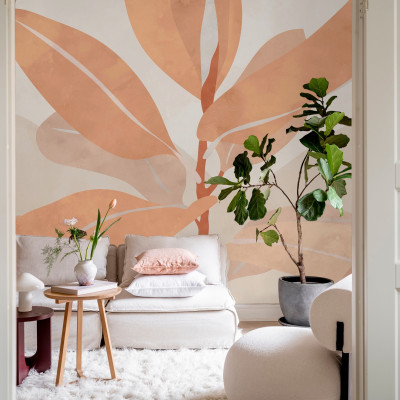 Tapet abstract cu design minimalist și nuanțe de piersică
