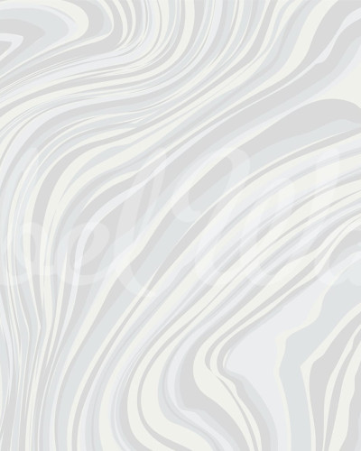 Tapet abstract cu design cursiv, Multi Layers, White, în tonuri delicate de alb și gri, decorând un dormitor modern.