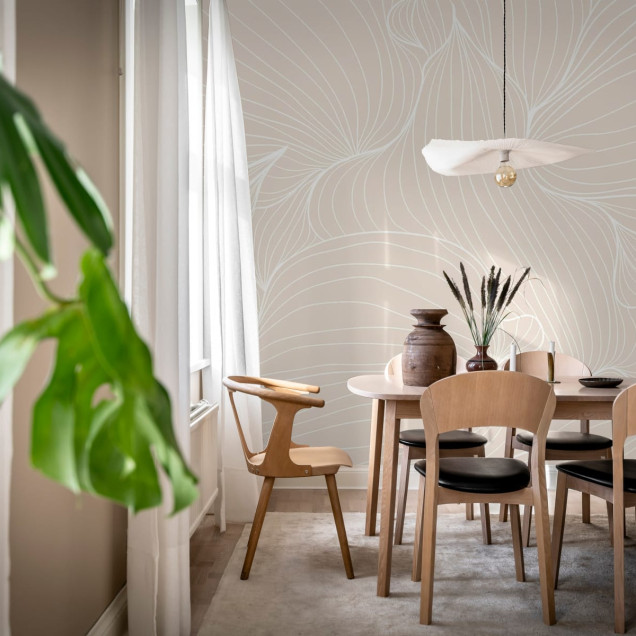 Plantain Lilies, Warm Beige wallpaper, abstract design