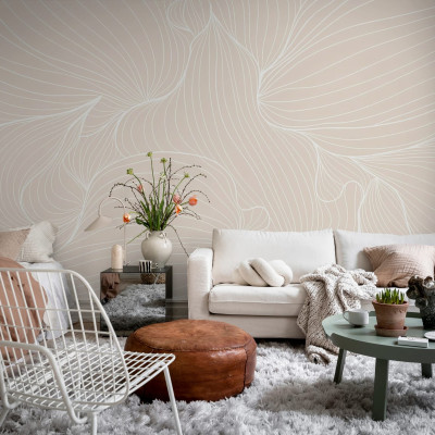 Plantain Lilies, Warm Beige wallpaper, abstract design