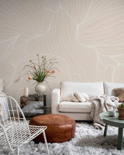 Plantain Lilies, Warm Beige wallpaper, abstract design