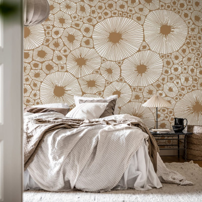 Tapet cu model geometric modern, Bold Coral, Brown, într-un dormitor