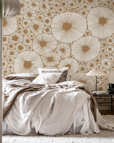Tapet cu model geometric modern, Bold Coral, Brown, într-un dormitor