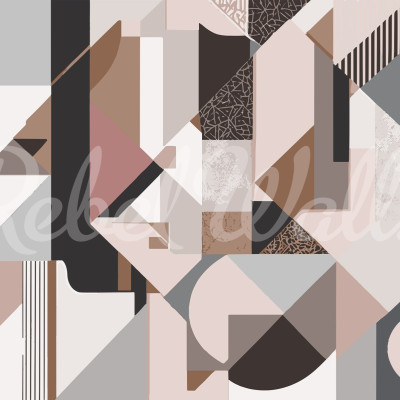Tapet cu forme geometrice abstracte in culori pastelate. Tapetul este decorat cu forme geometrice in culori pastelate de maro, gri si roz.