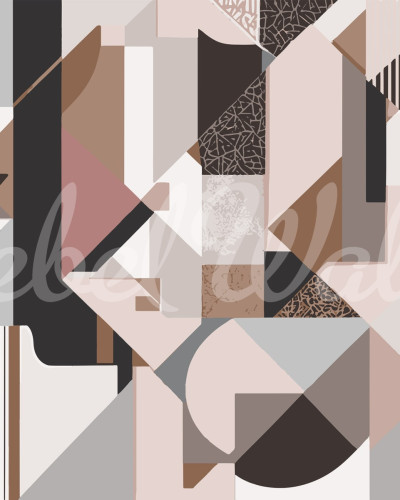 Tapet cu forme geometrice abstracte in culori pastelate. Tapetul este decorat cu forme geometrice in culori pastelate de maro, gri si roz.