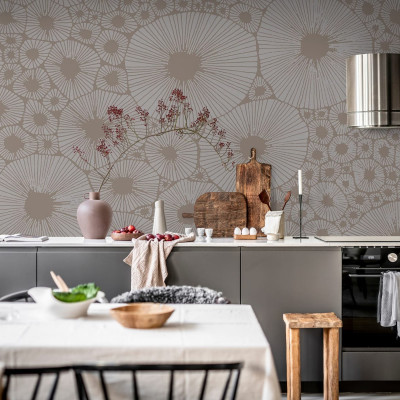 Tapet geometric modern Bold Coral, Gray, cu cercuri suprapuse in nuante de coral si gri.