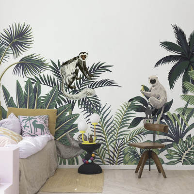 Tapet Jungle Monkeys, White