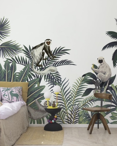 Tapet Jungle Monkeys, White