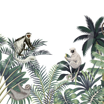 Fototapet Jungle Monkeys, White, Rebel Walls