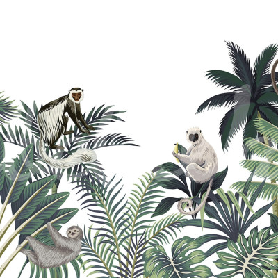 Tapet Jungle Monkeys, White