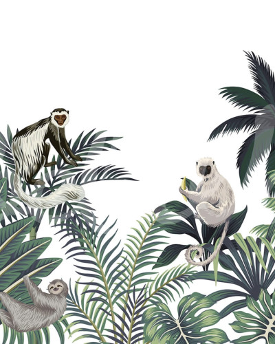 Tapet Jungle Monkeys, White
