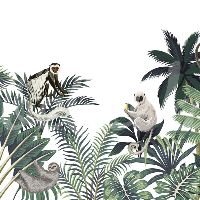 Tapet Jungle Monkeys, White
