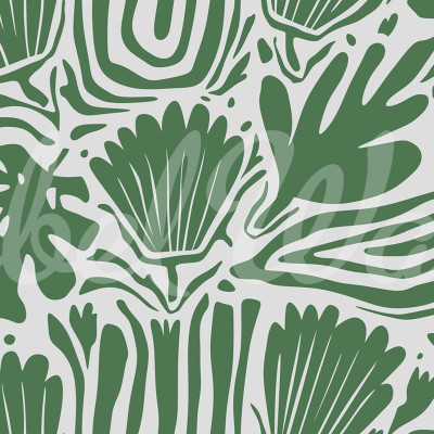 Tapet Abstract Blossoms, Green cu un model modern, cu flori abstracte, in nuante de verde.