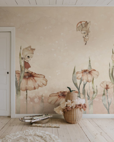 Bloomy Fields of Marion, Pink tapet, cu un design delicat, în culori pastelate, cu personaje adorabile.