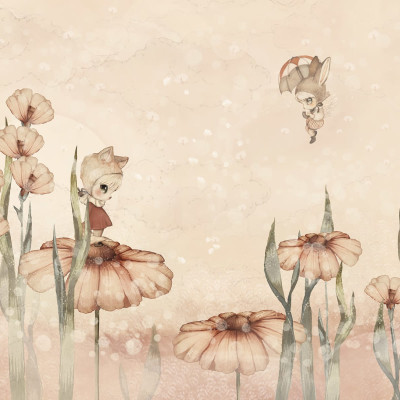 Bloomy Fields of Marion, Pink tapet, cu un design delicat, în culori pastelate, cu personaje adorabile.