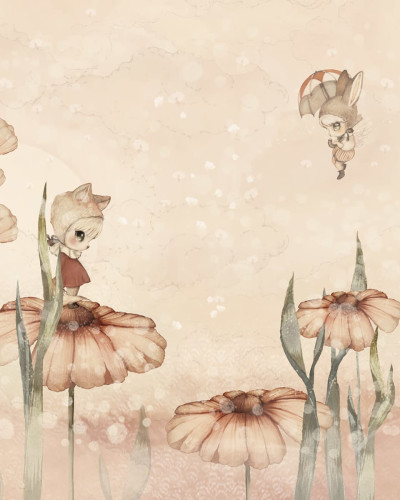 Bloomy Fields of Marion, Pink tapet, cu un design delicat, în culori pastelate, cu personaje adorabile.