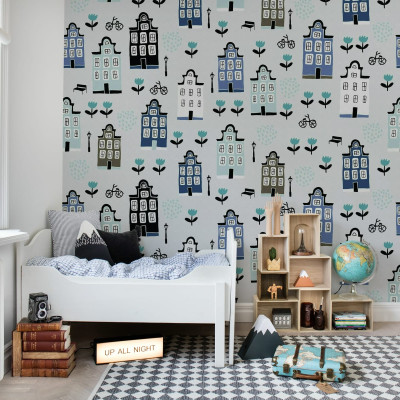 Tapet cu model Sweet Town Blue