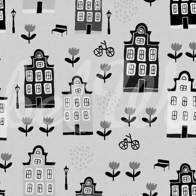 Wallpaper cu casute pentru camera copiilor Sweet Town, Grey
