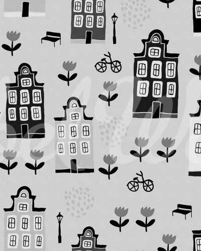Wallpaper cu casute pentru camera copiilor Sweet Town, Grey