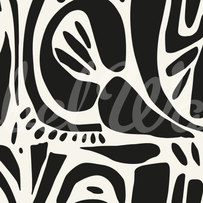 Tapet abstract cu design geometric, negru și alb, în living.