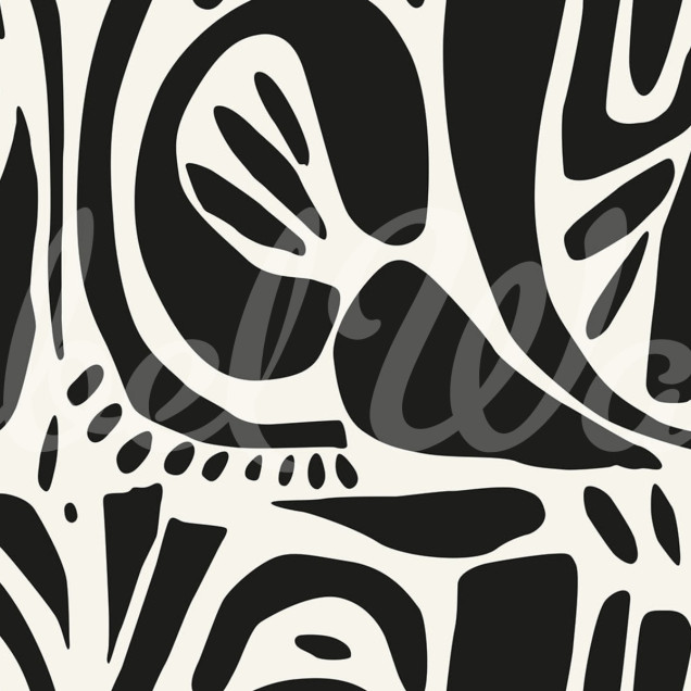 Tapet abstract cu design geometric, negru și alb, în living.
