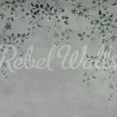 Tapet floral cu un design minimalist in nuante de gri, perfect pentru dormitor.