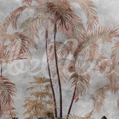 Tapet Palm Trees, Gray cu palmieri stilizați pe un fundal gri-verde.