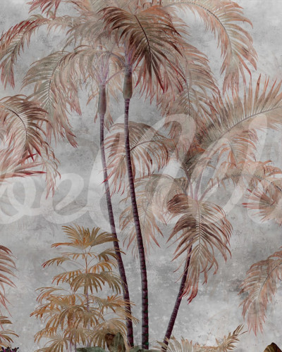 Tapet Palm Trees, Gray cu palmieri stilizați pe un fundal gri-verde.
