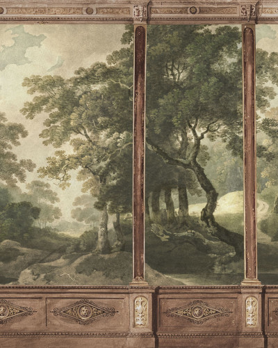 Fototapet cu design Woodland Panels, Green într-un dormitor