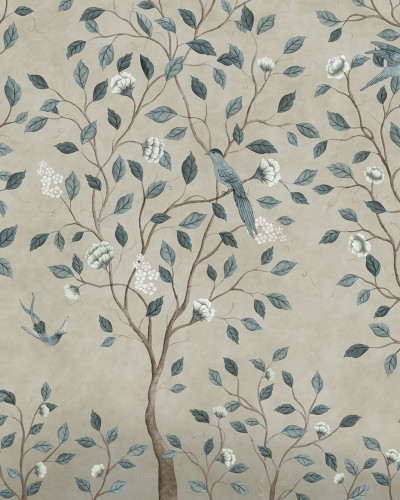 Tapet floral cu păsări și flori în stil Chinoiserie