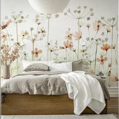 Dreamy Meadow, Red, tapet cu flori pastelate