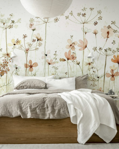 Dreamy Meadow, Red, tapet cu flori pastelate