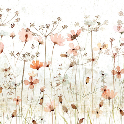 Dreamy Meadow, Red, tapet cu flori pastelate