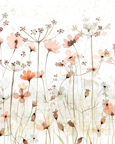 Dreamy Meadow, Red, tapet cu flori pastelate