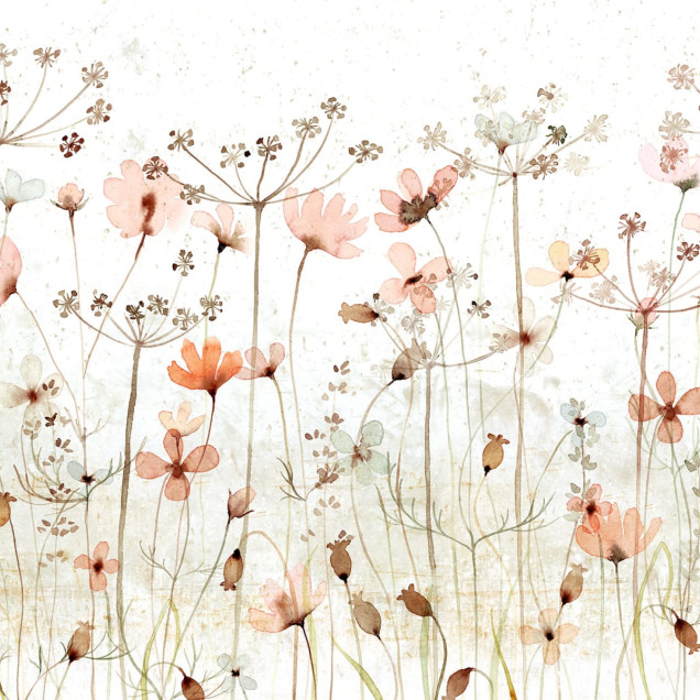 Dreamy Meadow, Red, tapet cu flori pastelate