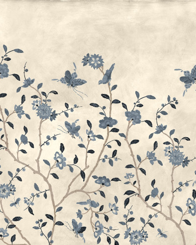 Fototapet floral albastru în living elegant