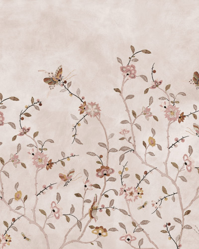 Fototapet floral cu petale roz într-un living elegant