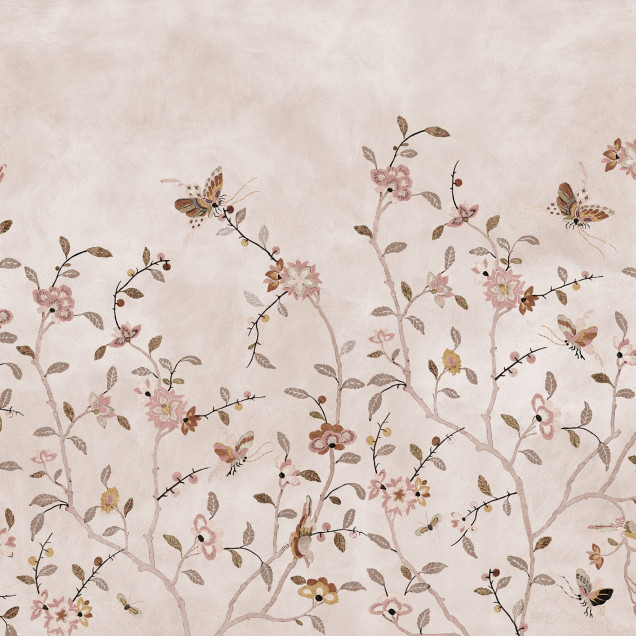 Fototapet floral cu petale roz într-un living elegant
