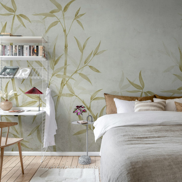 Fototapet cu model bambus galben într-un interior elegant