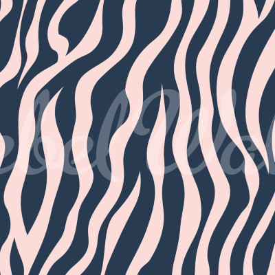 Tapet cu dungi de zebra albastre și roz, Zebra Lines, Blue & Pink, decorat cu un pat alb într-o cameră cu decor modern.