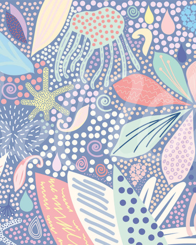 Tapet floral abstract cu design modern în culori pastelate.